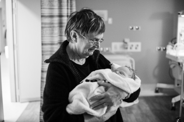 Keryn's mother Elaine holding Alayna for the first time.