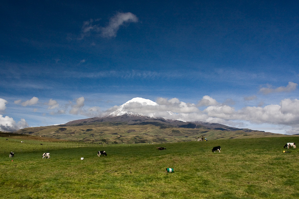Farmland and a volcano