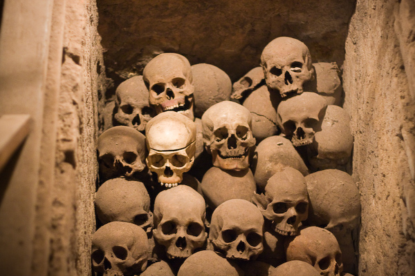 Piles of skulls underground