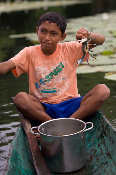 The young man with his crab.