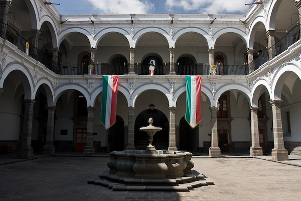 The courtyard of the Halls of Justice